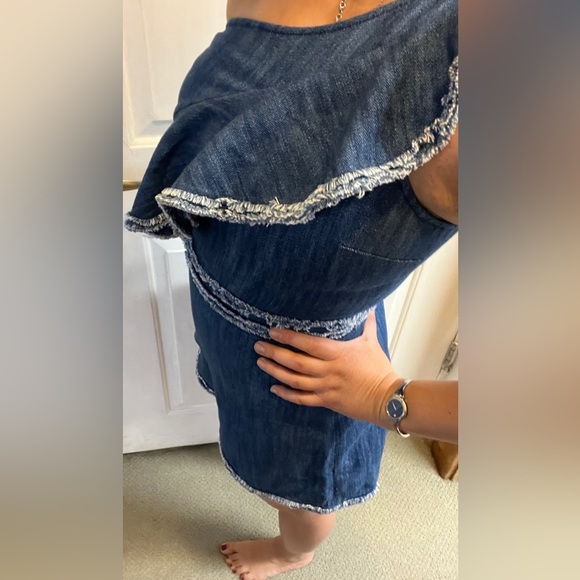 ALEXIS Denim Romper One Shoulder Asymmetrical Ruffle Jean Short JumpSuit BLAKELY - Picture 13 of 15